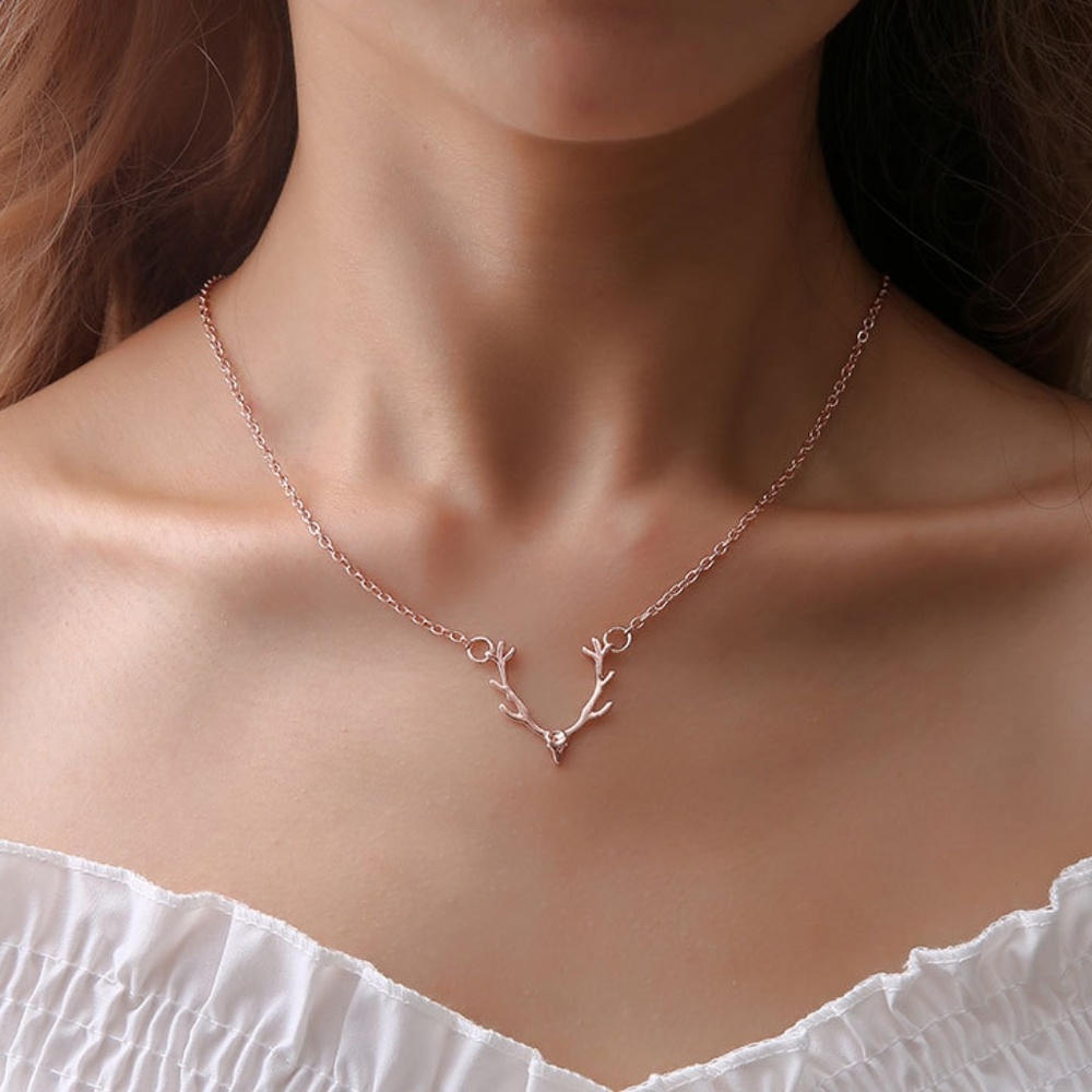 "I Love You Deerly" Minimalist Boho AntlerNecklace - Picture 2 of 5